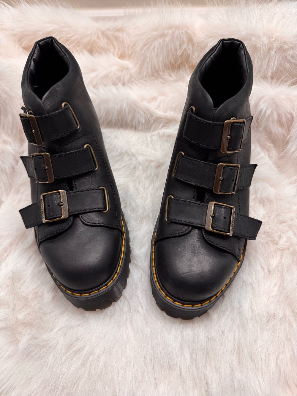 Dr. Martens Black Triple Buckle Platform Ankle Boots